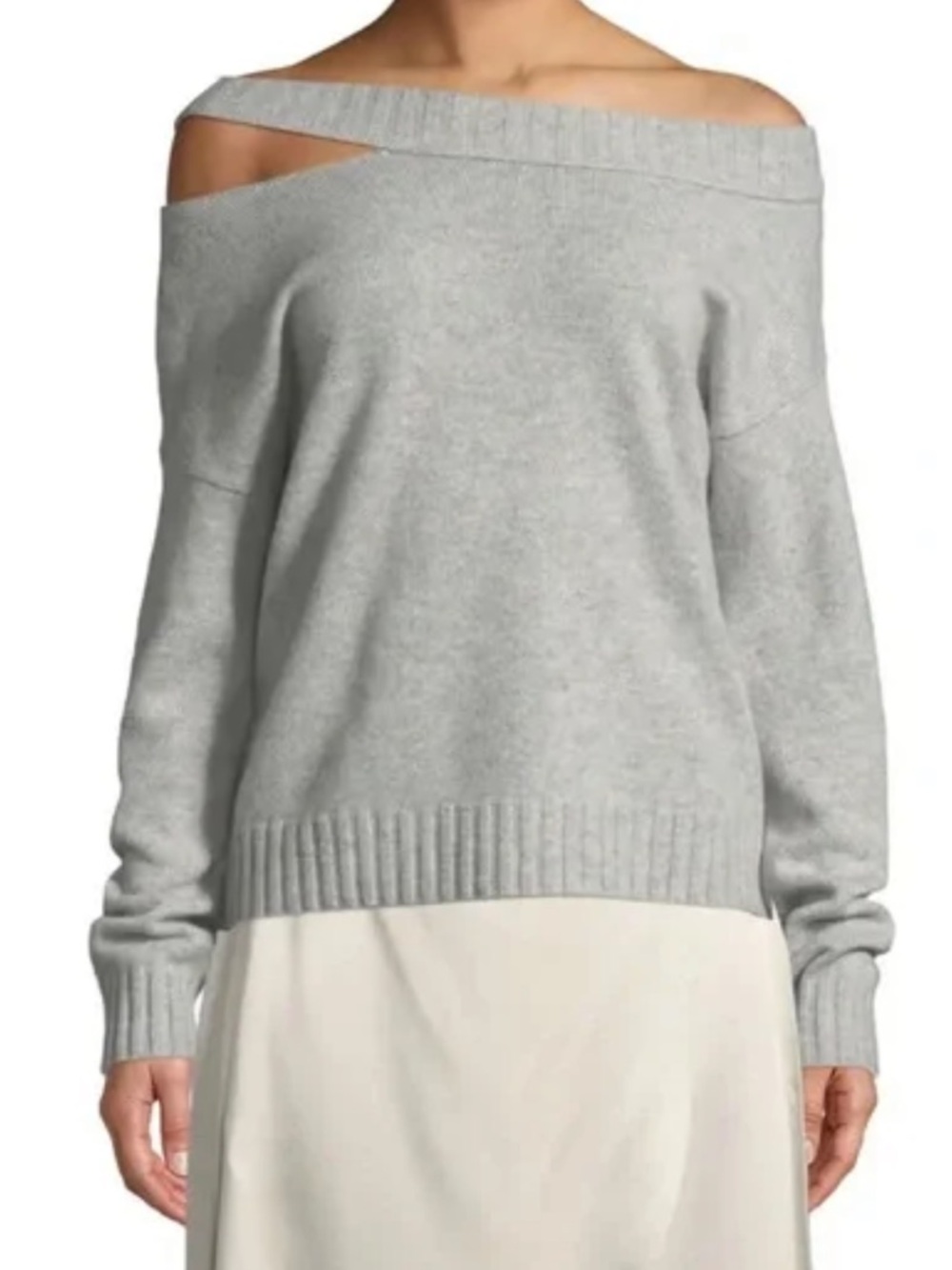 Vince One Shoulder Slit Pullover Sweater in light grey, size L